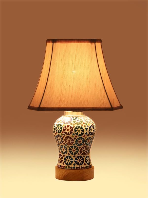 Multicolor Table Lamp | Artistic Mosaic Glass with Sturdy Wood Base | Decorative Ambient Light for Home D�cor | Perfect Blend of Modern & Traditional Style - Model DG324