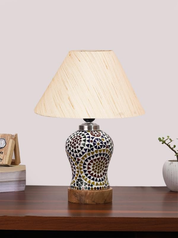 Multicolor Table Lamp | Artistic Mosaic Glass with Sturdy Wood Base | Decorative Ambient Light for Home D�cor | Perfect Blend of Modern & Traditional Style - Model DG326