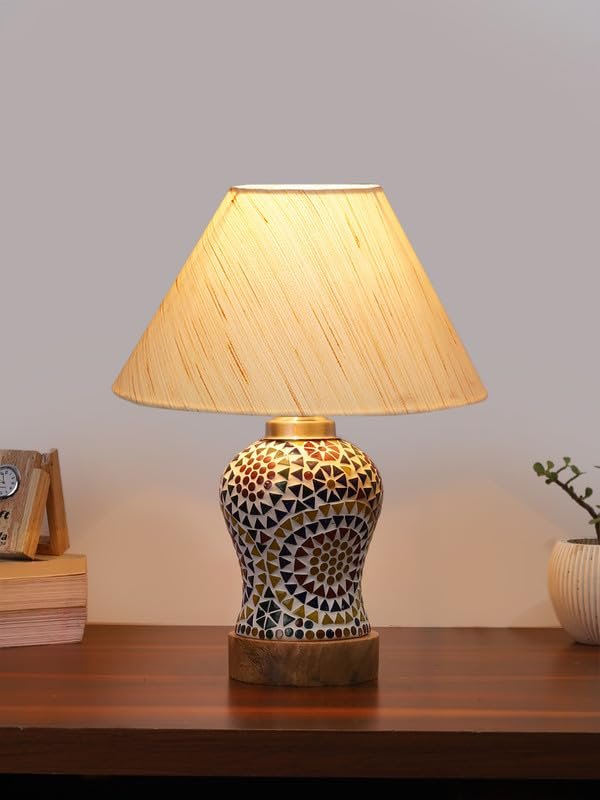 Multicolor Table Lamp | Artistic Mosaic Glass with Sturdy Wood Base | Decorative Ambient Light for Home D�cor | Perfect Blend of Modern & Traditional Style - Model DG326
