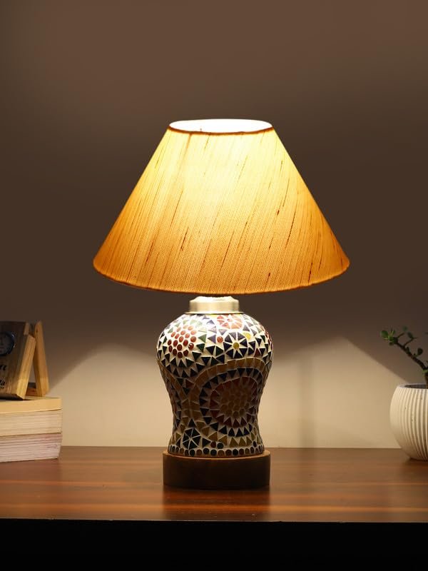 Multicolor Table Lamp | Artistic Mosaic Glass with Sturdy Wood Base | Decorative Ambient Light for Home D�cor | Perfect Blend of Modern & Traditional Style - Model DG326