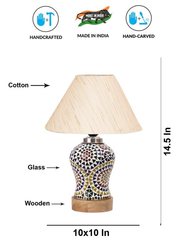 Multicolor Table Lamp | Artistic Mosaic Glass with Sturdy Wood Base | Decorative Ambient Light for Home D�cor | Perfect Blend of Modern & Traditional Style - Model DG326
