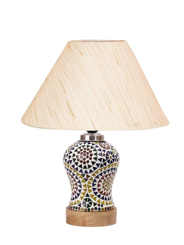 Multicolor Table Lamp | Artistic Mosaic Glass with Sturdy Wood Base | Decorative Ambient Light for Home D�cor | Perfect Blend of Modern & Traditional Style - Model DG326