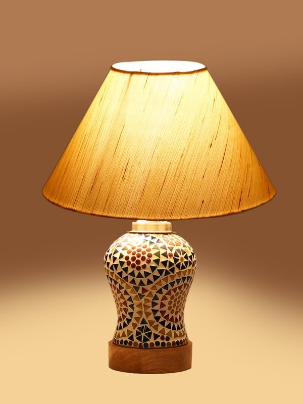 Multicolor Table Lamp | Artistic Mosaic Glass with Sturdy Wood Base | Decorative Ambient Light for Home D�cor | Perfect Blend of Modern & Traditional Style - Model DG326