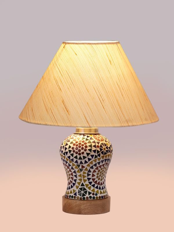 Multicolor Table Lamp | Artistic Mosaic Glass with Sturdy Wood Base | Decorative Ambient Light for Home D�cor | Perfect Blend of Modern & Traditional Style - Model DG326