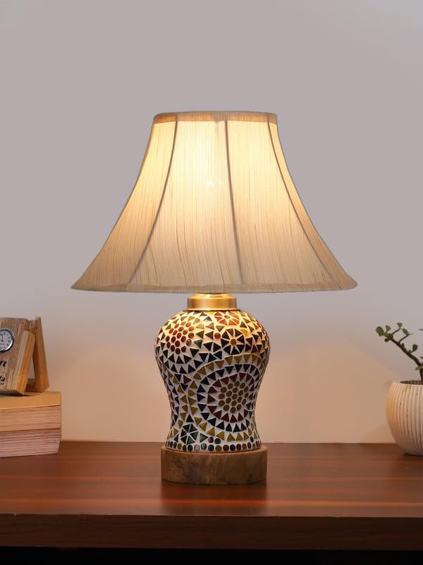 Multicolor Table Lamp | Artistic Mosaic Glass with Sturdy Wood Base | Decorative Ambient Light for Home D�cor | Perfect Blend of Modern & Traditional Style - Model DG341
