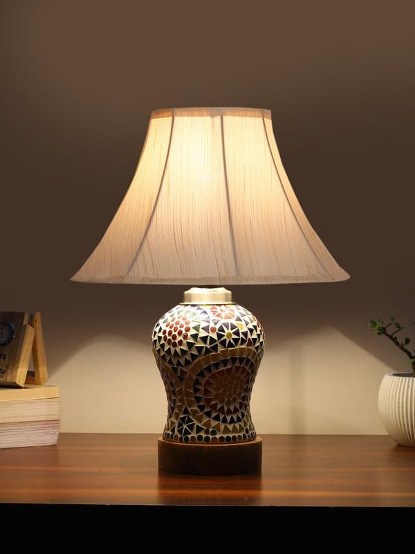 Multicolor Table Lamp | Artistic Mosaic Glass with Sturdy Wood Base | Decorative Ambient Light for Home D�cor | Perfect Blend of Modern & Traditional Style - Model DG341