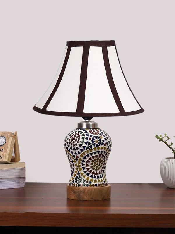 Multicolor Table Lamp | Artistic Mosaic Glass with Sturdy Wood Base | Decorative Ambient Light for Home D�cor | Perfect Blend of Modern & Traditional Style - Model DG342