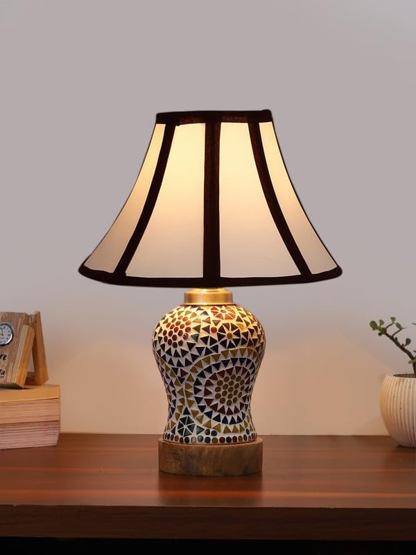 Multicolor Table Lamp | Artistic Mosaic Glass with Sturdy Wood Base | Decorative Ambient Light for Home D�cor | Perfect Blend of Modern & Traditional Style - Model DG342
