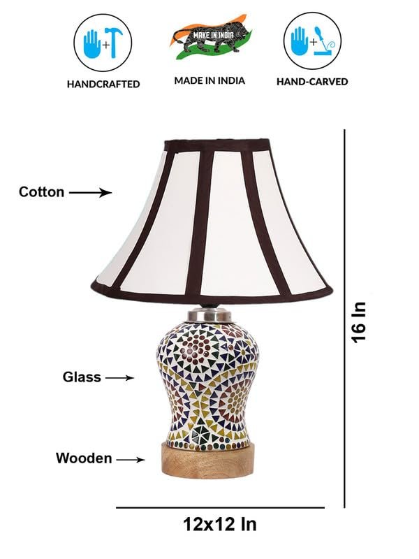 Multicolor Table Lamp | Artistic Mosaic Glass with Sturdy Wood Base | Decorative Ambient Light for Home D�cor | Perfect Blend of Modern & Traditional Style - Model DG342