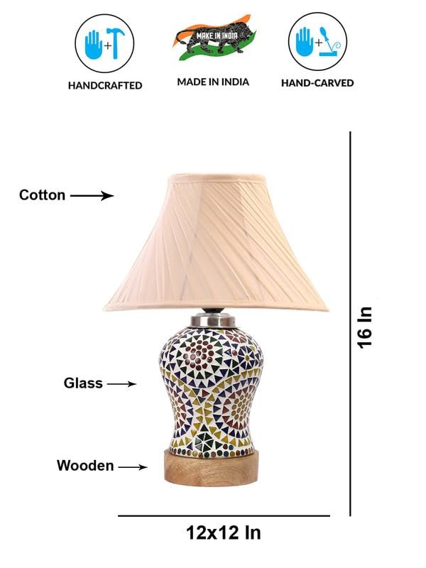 Multicolor Table Lamp | Artistic Mosaic Glass with Sturdy Wood Base | Decorative Ambient Light for Home D�cor | Perfect Blend of Modern & Traditional Style - Model DG344
