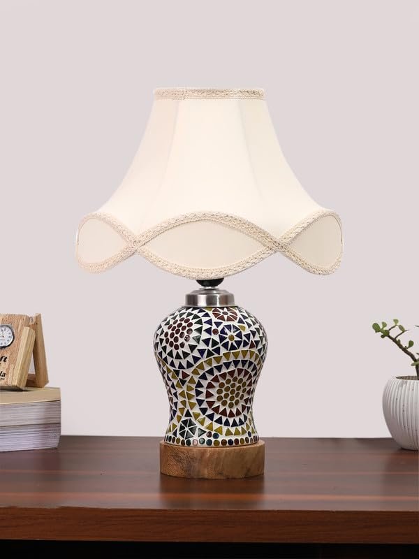 Multicolor Table Lamp | Artistic Mosaic Glass with Sturdy Wood Base | Decorative Ambient Light for Home D�cor | Perfect Blend of Modern & Traditional Style - Model DG346