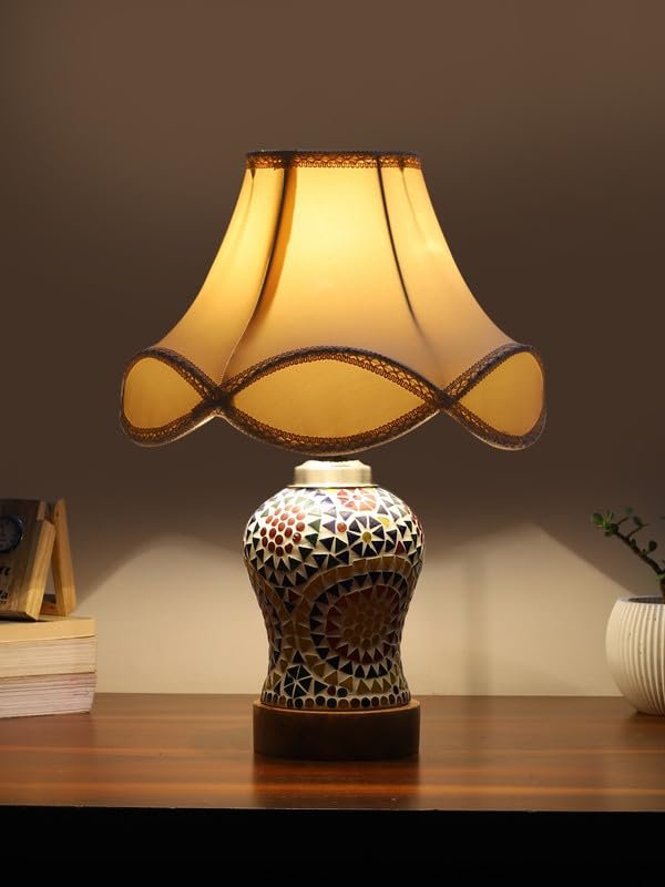 Multicolor Table Lamp | Artistic Mosaic Glass with Sturdy Wood Base | Decorative Ambient Light for Home D�cor | Perfect Blend of Modern & Traditional Style - Model DG346