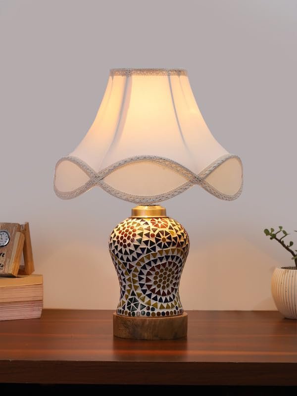Multicolor Table Lamp | Artistic Mosaic Glass with Sturdy Wood Base | Decorative Ambient Light for Home D�cor | Perfect Blend of Modern & Traditional Style - Model DG346