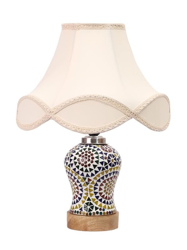 Multicolor Table Lamp | Artistic Mosaic Glass with Sturdy Wood Base | Decorative Ambient Light for Home D�cor | Perfect Blend of Modern & Traditional Style - Model DG346