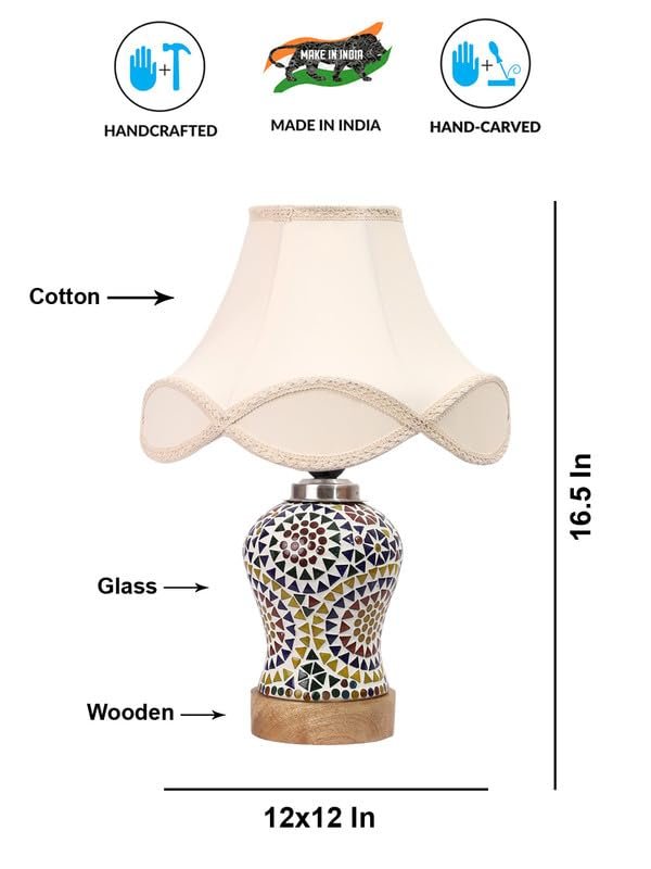 Multicolor Table Lamp | Artistic Mosaic Glass with Sturdy Wood Base | Decorative Ambient Light for Home D�cor | Perfect Blend of Modern & Traditional Style - Model DG346