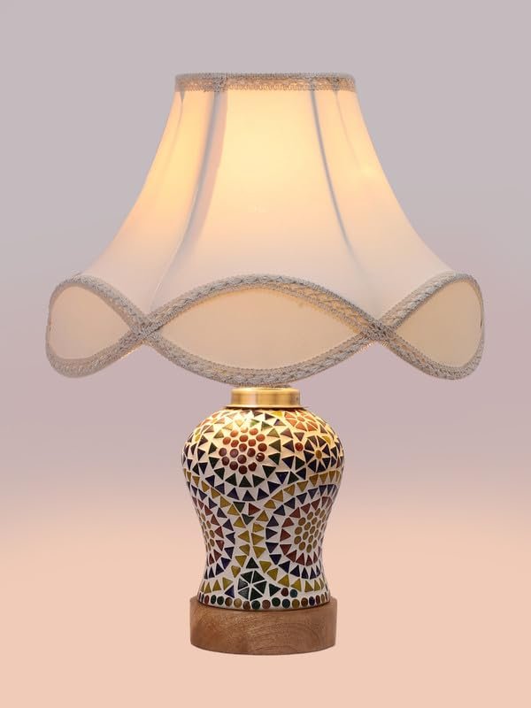 Multicolor Table Lamp | Artistic Mosaic Glass with Sturdy Wood Base | Decorative Ambient Light for Home D�cor | Perfect Blend of Modern & Traditional Style - Model DG346