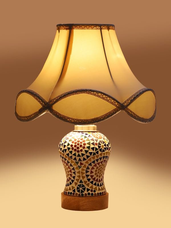 Multicolor Table Lamp | Artistic Mosaic Glass with Sturdy Wood Base | Decorative Ambient Light for Home D�cor | Perfect Blend of Modern & Traditional Style - Model DG346