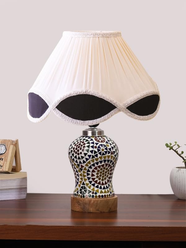 Multicolor Table Lamp | Artistic Mosaic Glass with Sturdy Wood Base | Decorative Ambient Light for Home D�cor | Perfect Blend of Modern & Traditional Style - Model DG348