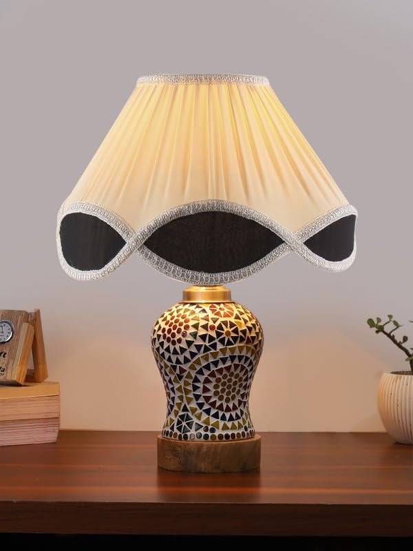 Multicolor Table Lamp | Artistic Mosaic Glass with Sturdy Wood Base | Decorative Ambient Light for Home D�cor | Perfect Blend of Modern & Traditional Style - Model DG348