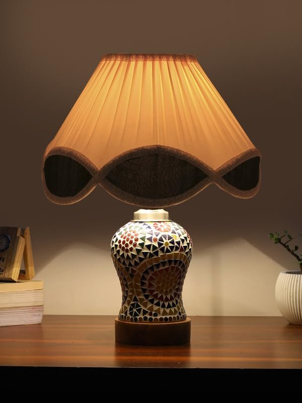Multicolor Table Lamp | Artistic Mosaic Glass with Sturdy Wood Base | Decorative Ambient Light for Home D�cor | Perfect Blend of Modern & Traditional Style - Model DG348