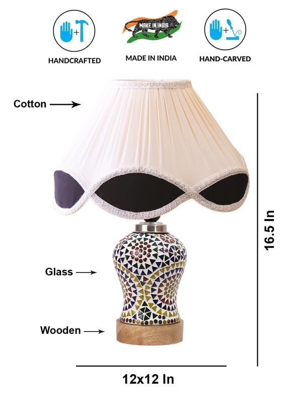 Multicolor Table Lamp | Artistic Mosaic Glass with Sturdy Wood Base | Decorative Ambient Light for Home D�cor | Perfect Blend of Modern & Traditional Style - Model DG348