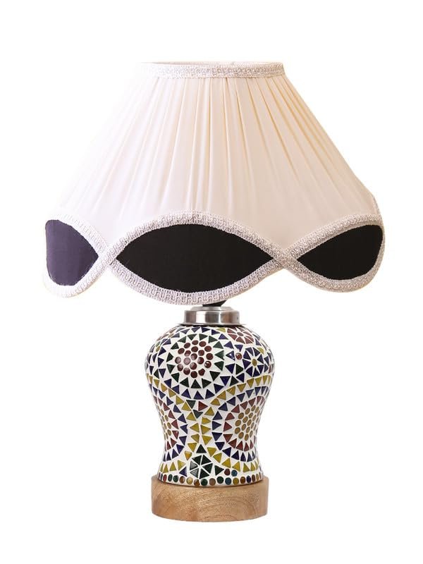 Multicolor Table Lamp | Artistic Mosaic Glass with Sturdy Wood Base | Decorative Ambient Light for Home D�cor | Perfect Blend of Modern & Traditional Style - Model DG348