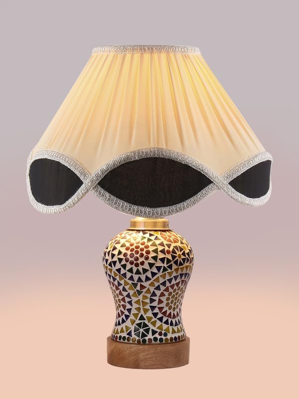 Multicolor Table Lamp | Artistic Mosaic Glass with Sturdy Wood Base | Decorative Ambient Light for Home D�cor | Perfect Blend of Modern & Traditional Style - Model DG348