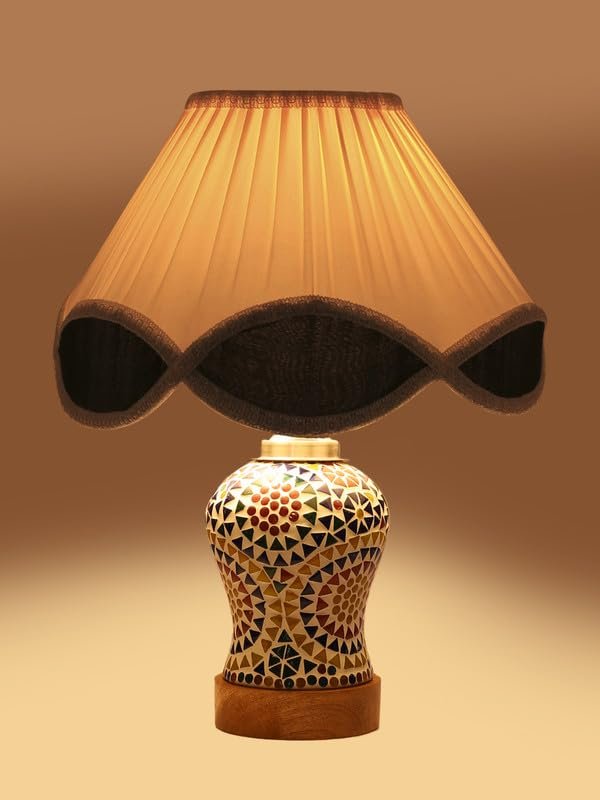 Multicolor Table Lamp | Artistic Mosaic Glass with Sturdy Wood Base | Decorative Ambient Light for Home D�cor | Perfect Blend of Modern & Traditional Style - Model DG348