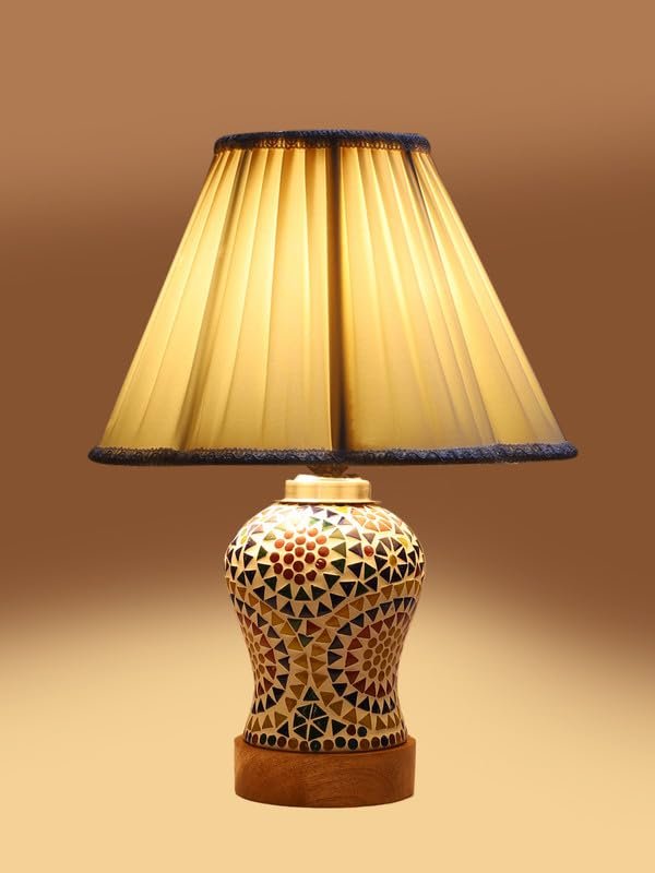 Multicolor Table Lamp | Artistic Mosaic Glass with Sturdy Wood Base | Decorative Ambient Light for Home D�cor | Perfect Blend of Modern & Traditional Style - Model DG350