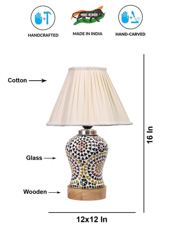 Multicolor Table Lamp | Artistic Mosaic Glass with Sturdy Wood Base | Decorative Ambient Light for Home D�cor | Perfect Blend of Modern & Traditional Style - Model DG350
