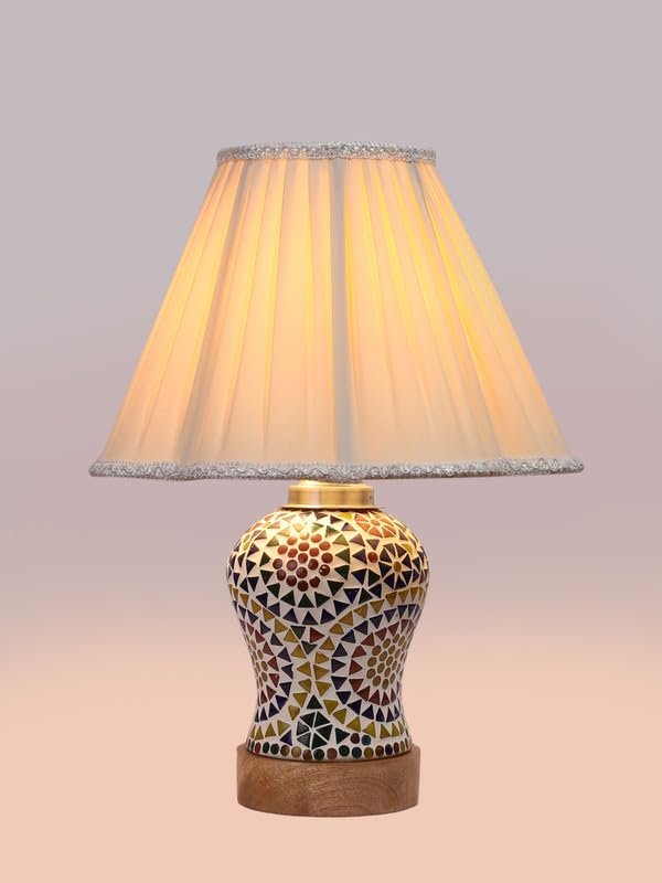 Multicolor Table Lamp | Artistic Mosaic Glass with Sturdy Wood Base | Decorative Ambient Light for Home D�cor | Perfect Blend of Modern & Traditional Style - Model DG350