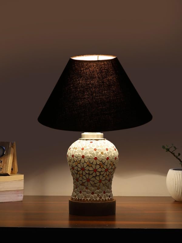 Multicolor Table Lamp | Artistic Mosaic Glass with Sturdy Wood Base | Decorative Ambient Light for Home D�cor | Perfect Blend of Modern & Traditional Style - Model DG352