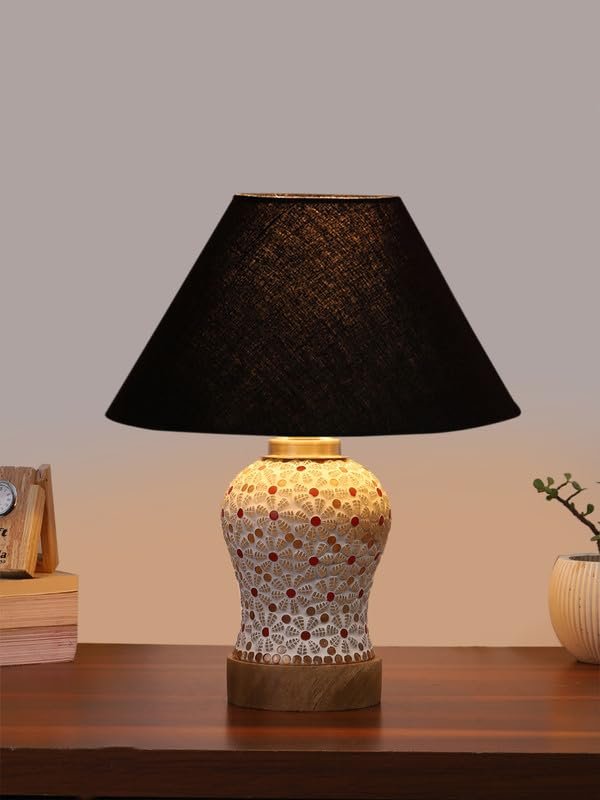 Multicolor Table Lamp | Artistic Mosaic Glass with Sturdy Wood Base | Decorative Ambient Light for Home D�cor | Perfect Blend of Modern & Traditional Style - Model DG352