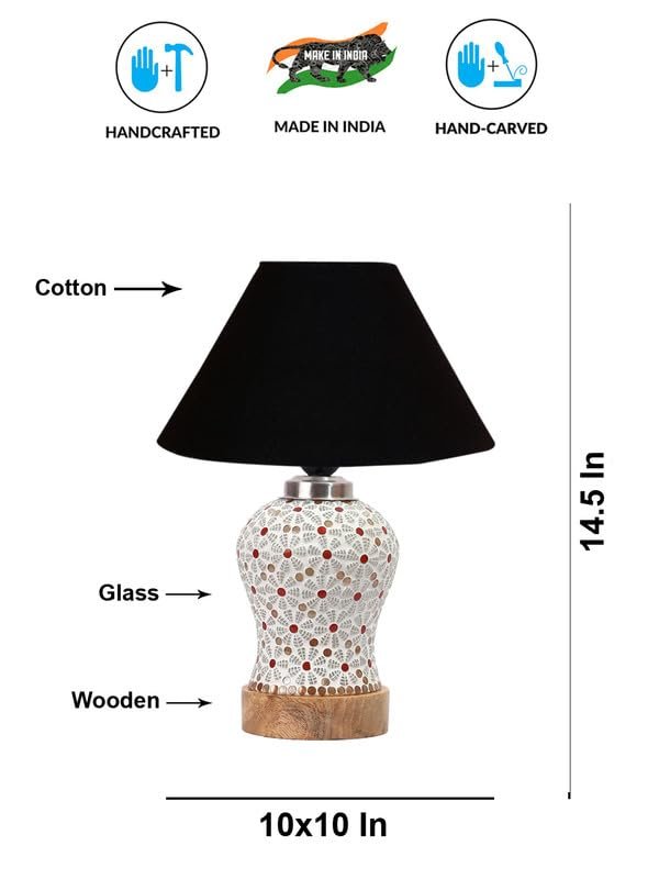 Multicolor Table Lamp | Artistic Mosaic Glass with Sturdy Wood Base | Decorative Ambient Light for Home D�cor | Perfect Blend of Modern & Traditional Style - Model DG352