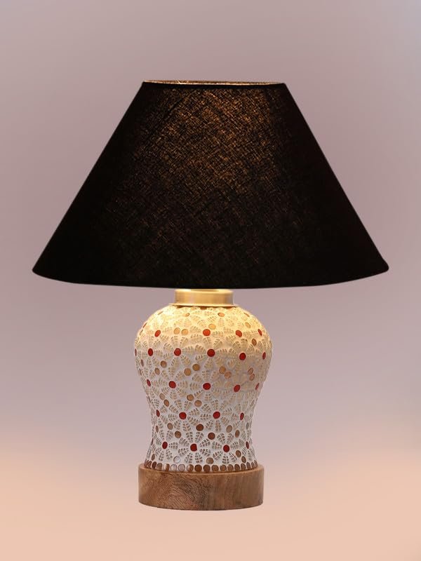 Multicolor Table Lamp | Artistic Mosaic Glass with Sturdy Wood Base | Decorative Ambient Light for Home D�cor | Perfect Blend of Modern & Traditional Style - Model DG352