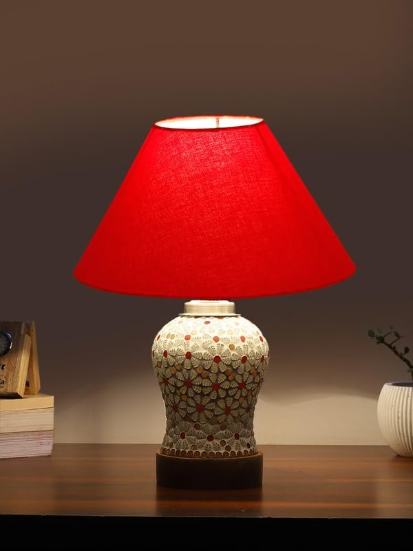 Multicolor Table Lamp | Artistic Mosaic Glass with Sturdy Wood Base | Decorative Ambient Light for Home D�cor | Perfect Blend of Modern & Traditional Style - Model DG353