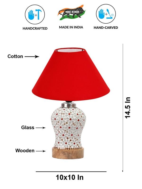 Multicolor Table Lamp | Artistic Mosaic Glass with Sturdy Wood Base | Decorative Ambient Light for Home D�cor | Perfect Blend of Modern & Traditional Style - Model DG353