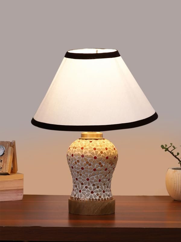 Multicolor Table Lamp | Artistic Mosaic Glass with Sturdy Wood Base | Decorative Ambient Light for Home D�cor | Perfect Blend of Modern & Traditional Style - Model DG357