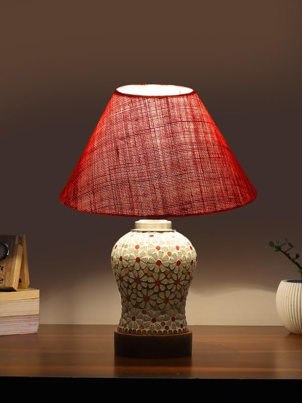 Multicolor Table Lamp | Artistic Mosaic Glass with Sturdy Wood Base | Decorative Ambient Light for Home D�cor | Perfect Blend of Modern & Traditional Style - Model DG359