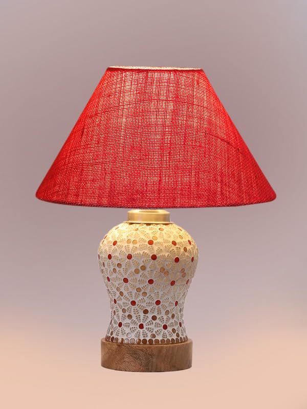 Multicolor Table Lamp | Artistic Mosaic Glass with Sturdy Wood Base | Decorative Ambient Light for Home D�cor | Perfect Blend of Modern & Traditional Style - Model DG359
