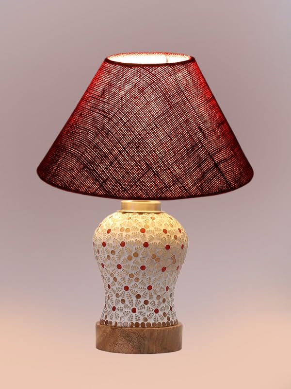 Multicolor Table Lamp | Artistic Mosaic Glass with Sturdy Wood Base | Decorative Ambient Light for Home D�cor | Perfect Blend of Modern & Traditional Style - Model DG360
