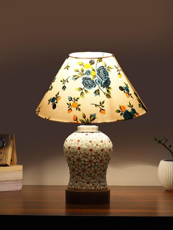 Multicolor Table Lamp | Artistic Mosaic Glass with Sturdy Wood Base | Decorative Ambient Light for Home D�cor | Perfect Blend of Modern & Traditional Style - Model DG363
