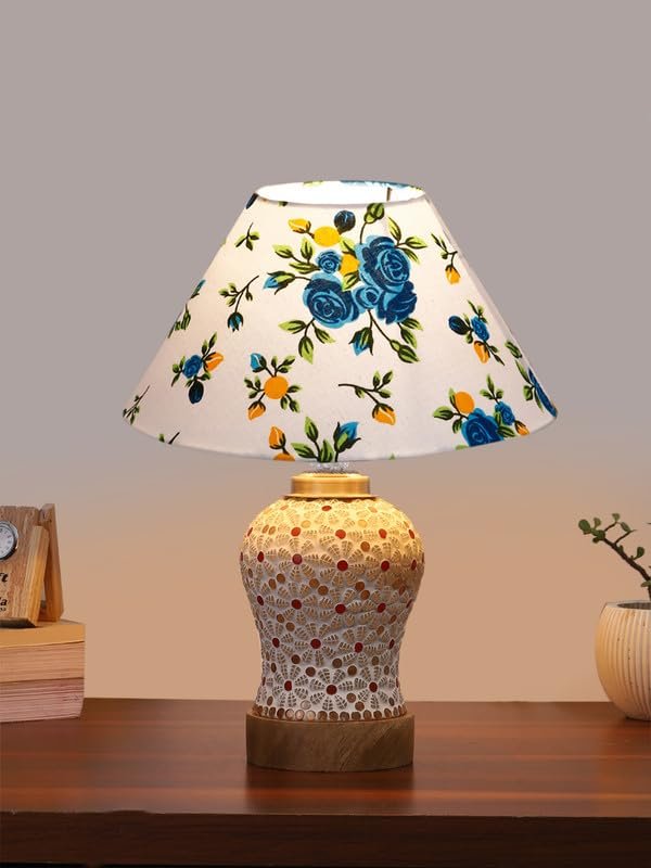 Multicolor Table Lamp | Artistic Mosaic Glass with Sturdy Wood Base | Decorative Ambient Light for Home D�cor | Perfect Blend of Modern & Traditional Style - Model DG363