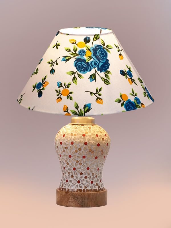 Multicolor Table Lamp | Artistic Mosaic Glass with Sturdy Wood Base | Decorative Ambient Light for Home D�cor | Perfect Blend of Modern & Traditional Style - Model DG363