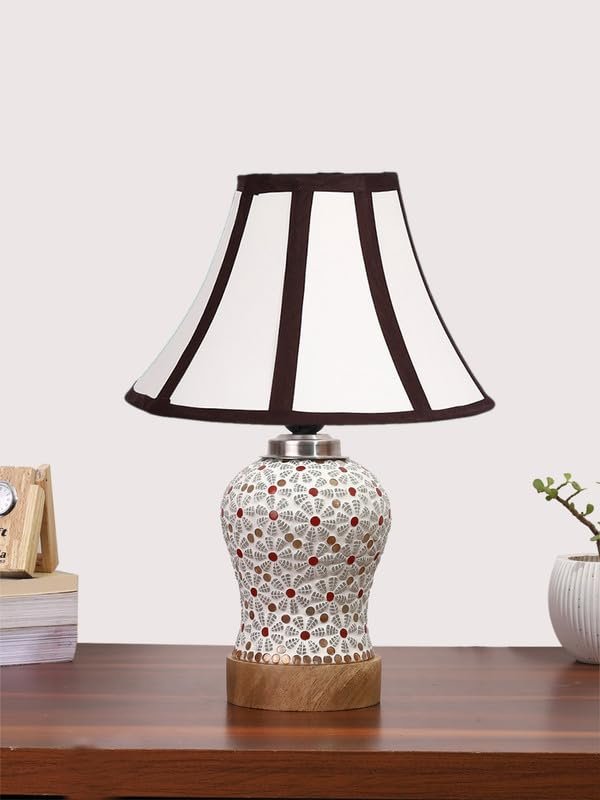 Multicolor Table Lamp | Artistic Mosaic Glass with Sturdy Wood Base | Decorative Ambient Light for Home D�cor | Perfect Blend of Modern & Traditional Style – Model DG367