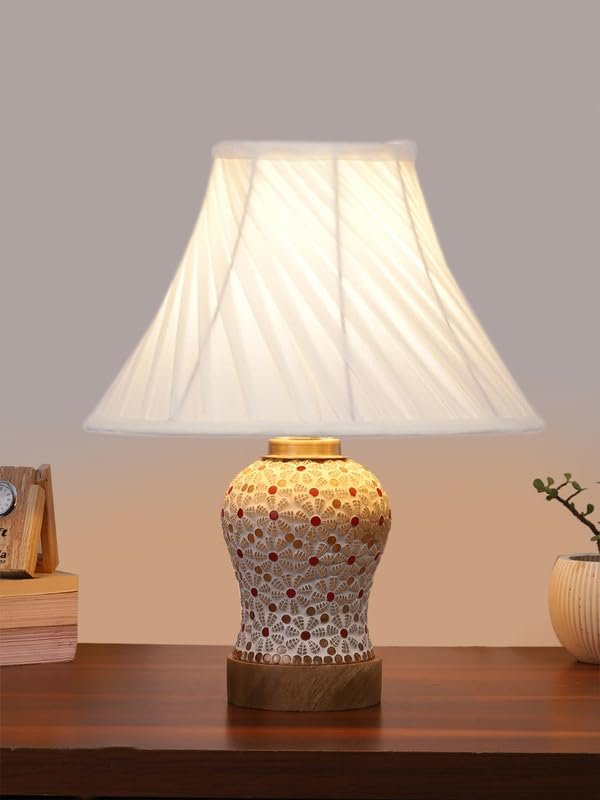 Multicolor Table Lamp | Artistic Mosaic Glass with Sturdy Wood Base | Decorative Ambient Light for Home D�cor | Perfect Blend of Modern & Traditional Style - Model DG369