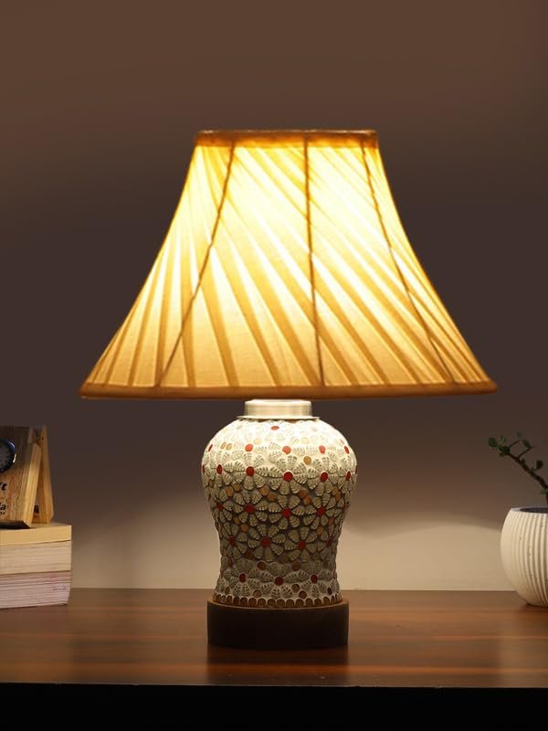 Multicolor Table Lamp | Artistic Mosaic Glass with Sturdy Wood Base | Decorative Ambient Light for Home D�cor | Perfect Blend of Modern & Traditional Style - Model DG369