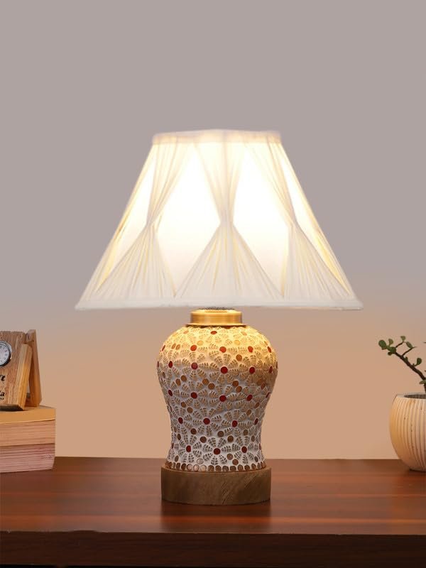Multicolor Table Lamp | Artistic Mosaic Glass with Sturdy Wood Base | Decorative Ambient Light for Home D�cor | Perfect Blend of Modern & Traditional Style - Model DG370