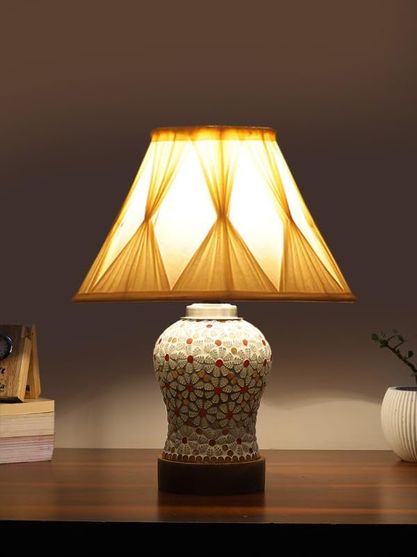 Multicolor Table Lamp | Artistic Mosaic Glass with Sturdy Wood Base | Decorative Ambient Light for Home D�cor | Perfect Blend of Modern & Traditional Style - Model DG370
