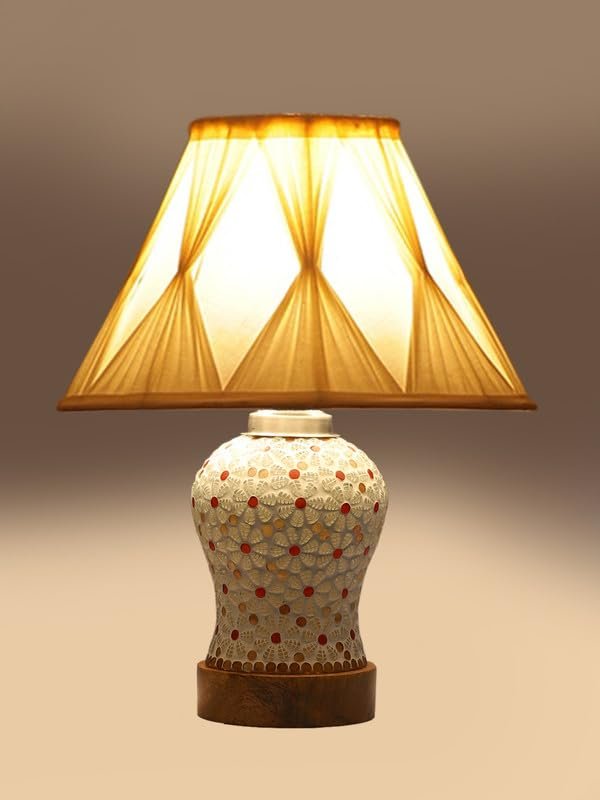 Multicolor Table Lamp | Artistic Mosaic Glass with Sturdy Wood Base | Decorative Ambient Light for Home D�cor | Perfect Blend of Modern & Traditional Style - Model DG370